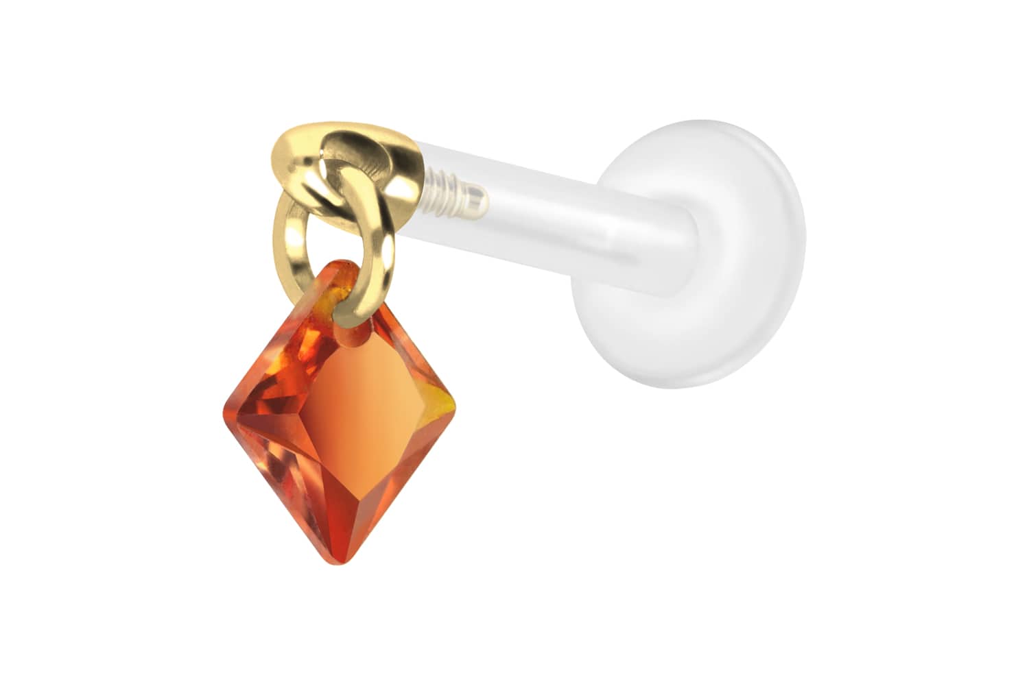 PTFE Labret Piercing mit Innengewinde + Titan-Aufsatz KRISTALLQUADRAT